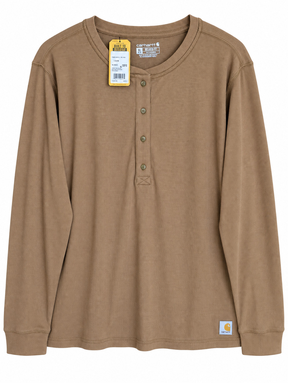 Carhartt TENCEL Ribbed Henley Shirt Womens XL Brown Long Sleeve 106480 NWT
